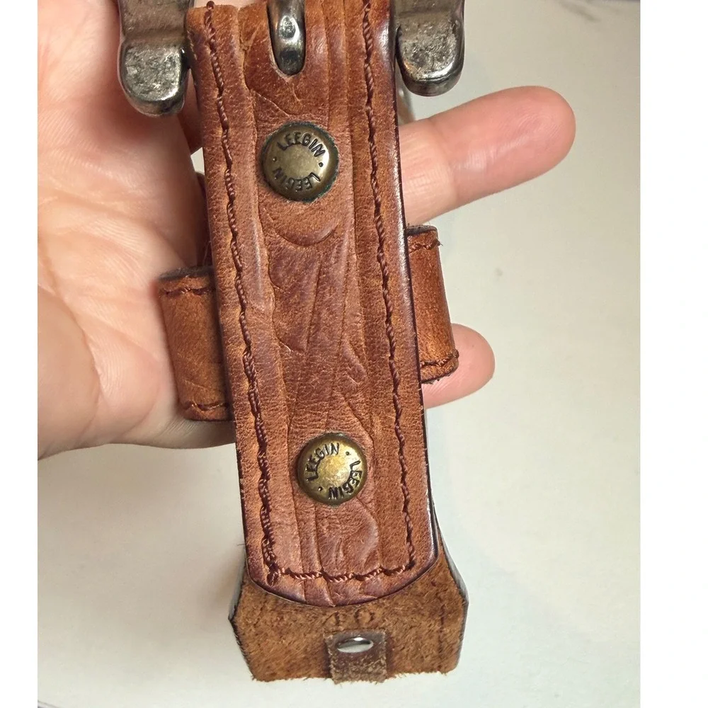 Vintage Leegin 1993 Mens Brown Tooled Leather Western Concho Ranger Belt Size 40